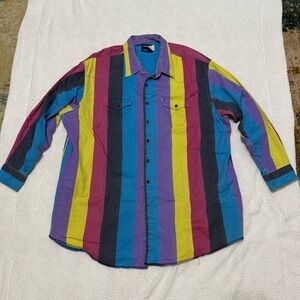 Rare Vintage Wrangler Rainbow Colorful Striped Buttoned Up Shirt